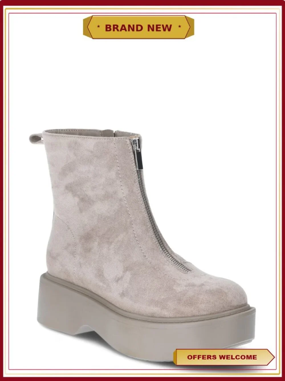 Women's Lug Sole Front Zip Ankle Boots Chunky Combat Style